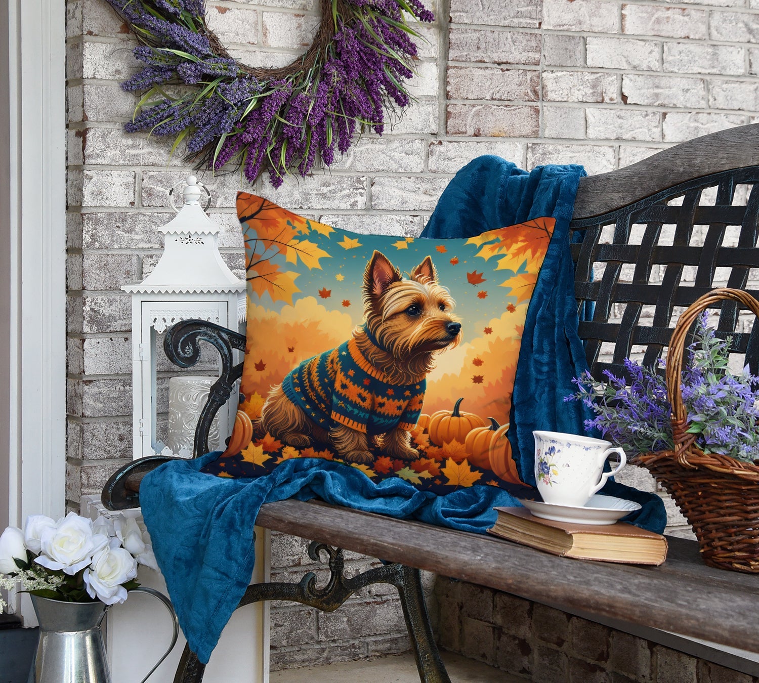 Australian Terrier Terrier Fall Decorative Throw Pillow 18x18 Indoor Outdoor Accent Cushion, Fabric Cover with Insert for Sofa, Bed, Porch & Living Room