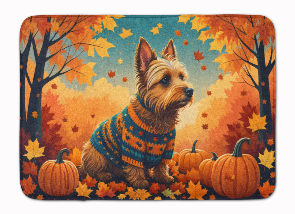 Australian Terrier Terrier Fall Memory Foam Kitchen Mat Machine Washable Anti-Fatigue Cushion Comfort Bath or Kitchen Rug