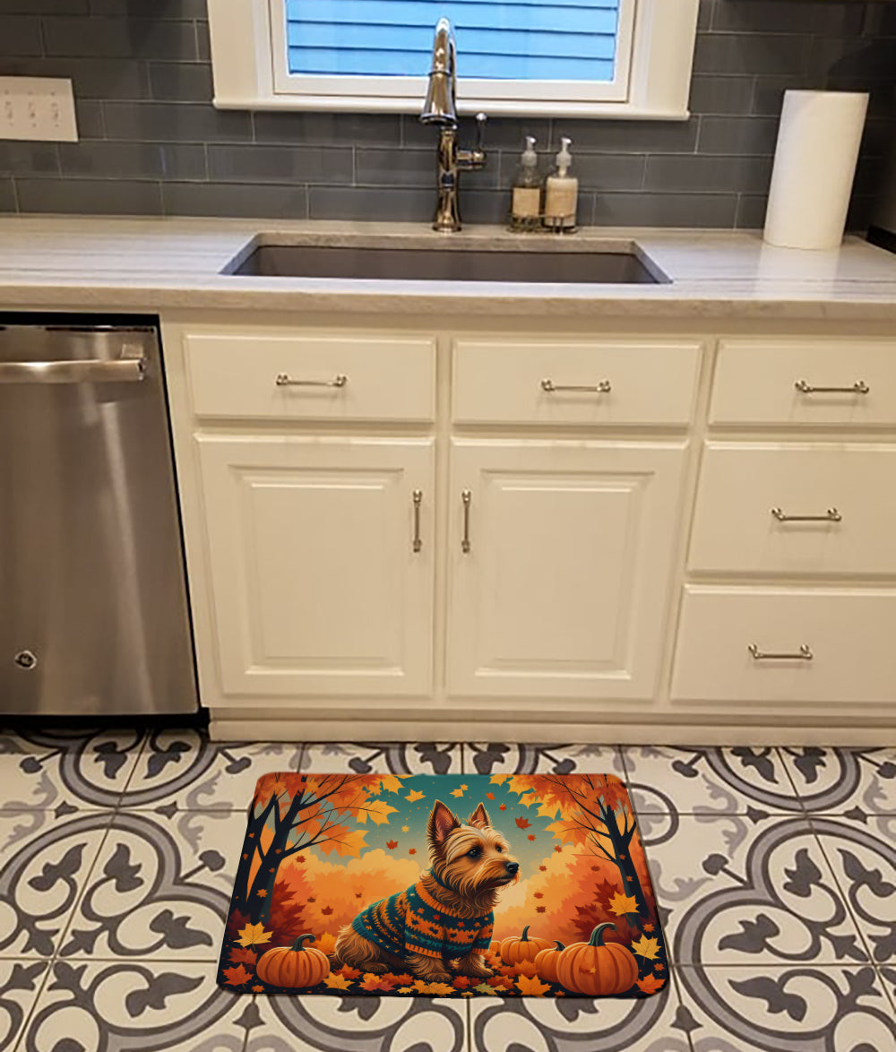 Australian Terrier Terrier Fall Memory Foam Kitchen Mat Machine Washable Anti-Fatigue Cushion Comfort Bath or Kitchen Rug