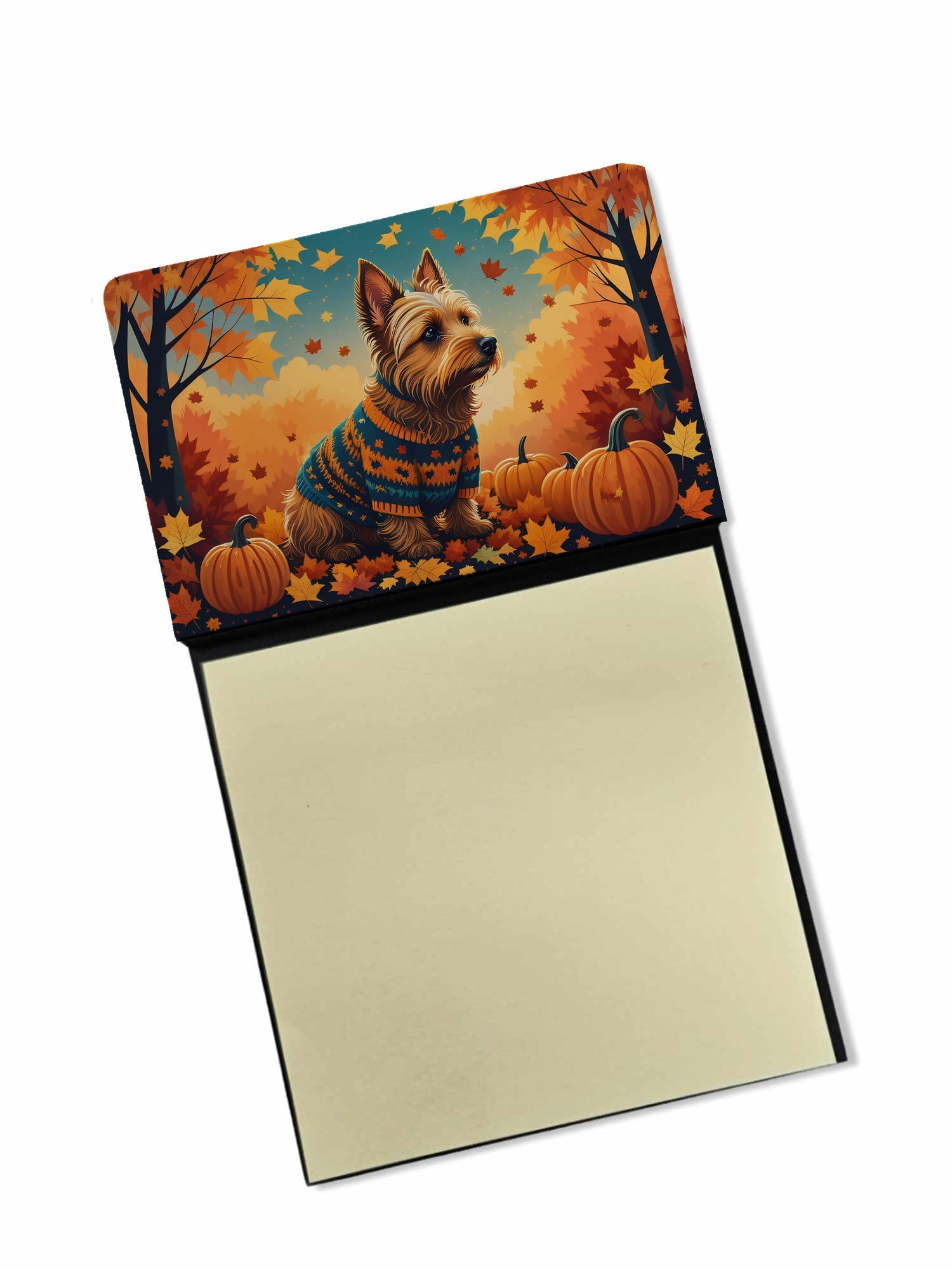 Australian Terrier Terrier Fall Watercolor Sticky Note Holder Refillable Dispenser Desk Accessory 3x3 Pad Gift