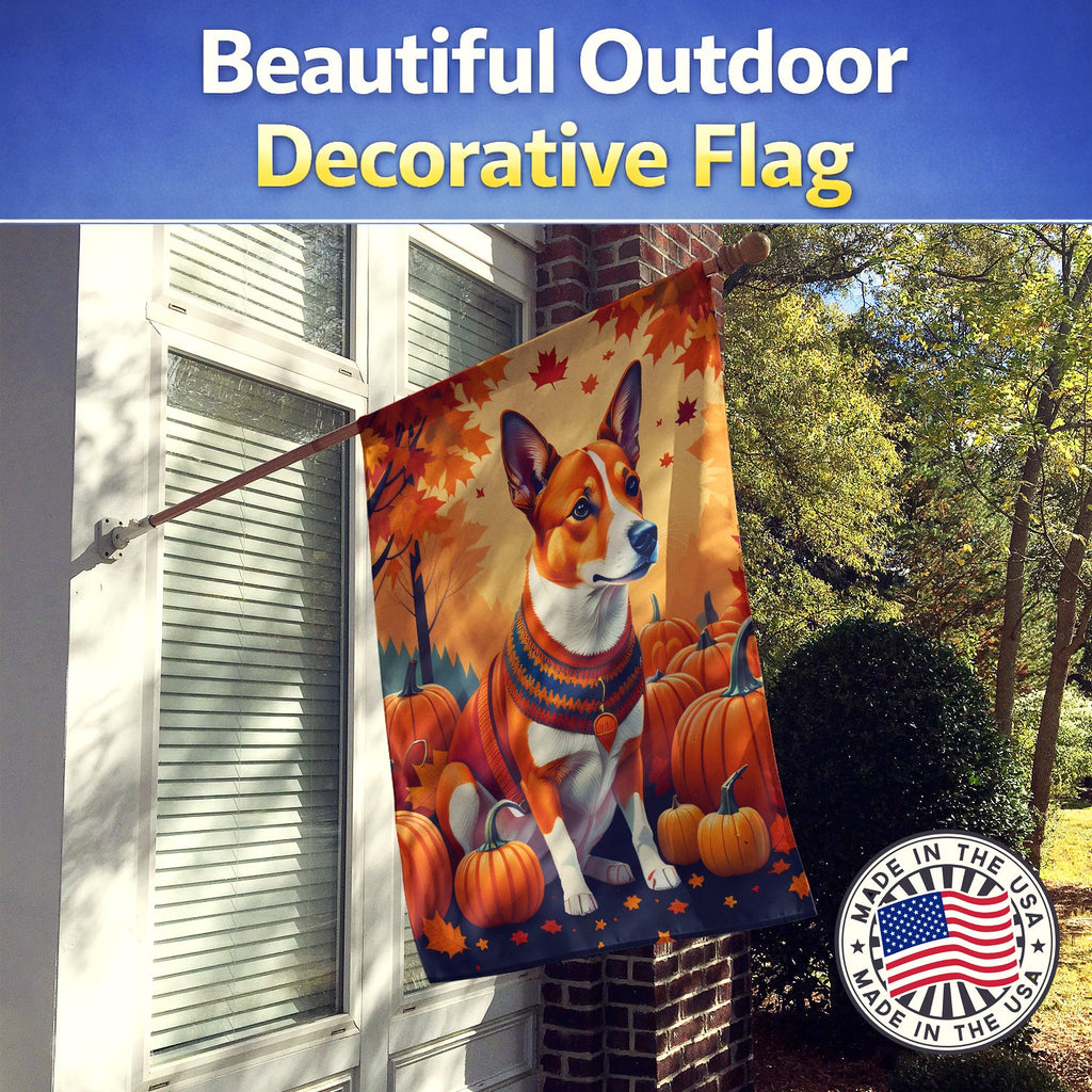Red Basenji Fall House Flag 28x40 Porch Sleeve Pole Decorative Outside Yard Banner Artwork Wall Hanging, Polyester