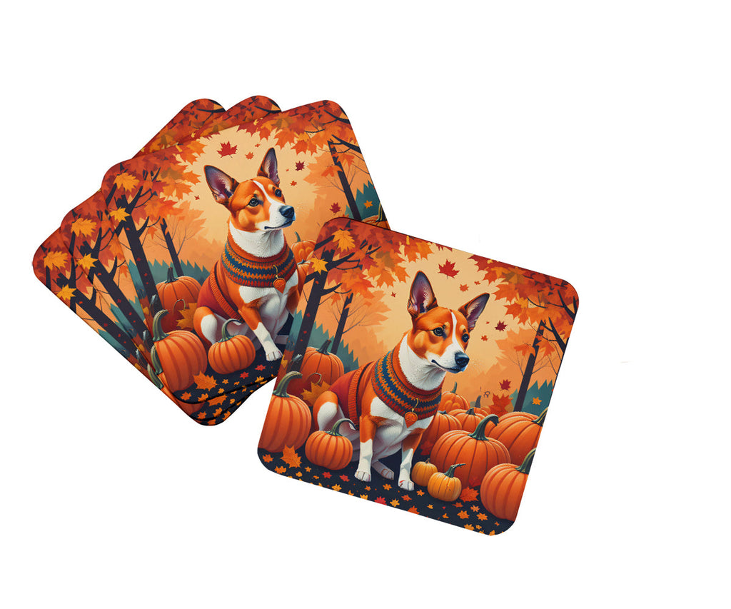Red Basenji Fall Foam Coasters Set of 4 Cup Coasters for Indoor Outdoor, Tabletop Protection, Anti Slip, Mouse pad Material
