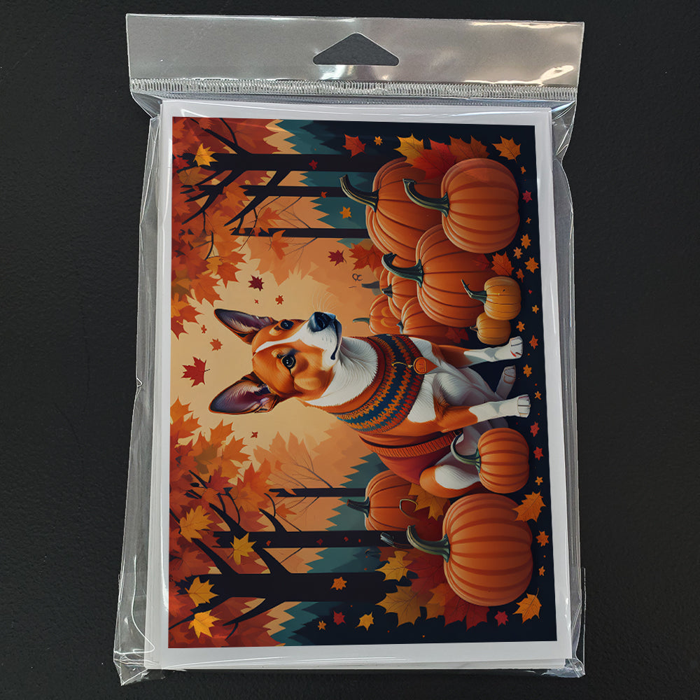 Red Basenji Fall Greeting Cards Pack of 8 Blank Cards with Envelopes Whimsical A7 Size 5x7