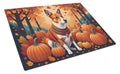 Red Basenji Fall Cutting Board Tempered Glass Kitchen Cutting Surface, Heat Resistant Chopping, Non-Slip Feet, Food Prep & Serving