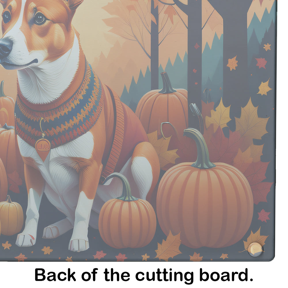 Red Basenji Fall Cutting Board Tempered Glass Kitchen Cutting Surface, Heat Resistant Chopping, Non-Slip Feet, Food Prep & Serving