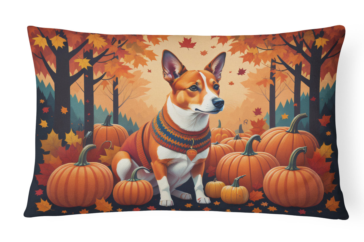 Red Basenji Fall Decorative Throw Pillow 12x16 Indoor Outdoor Accent Cushion, Fabric Cover with Insert for Sofa, Bed, Porch & Living Room