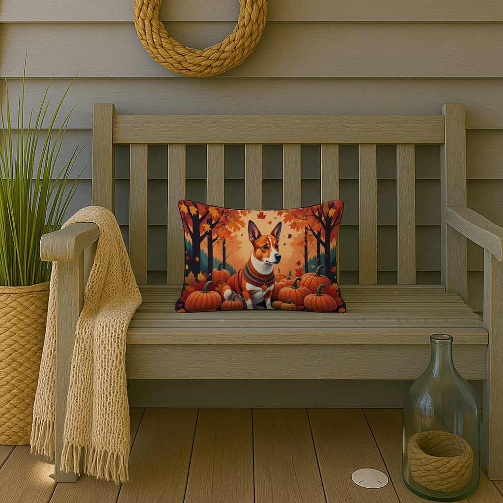 Red Basenji Fall Decorative Throw Pillow 12x16 Indoor Outdoor Accent Cushion, Fabric Cover with Insert for Sofa, Bed, Porch & Living Room