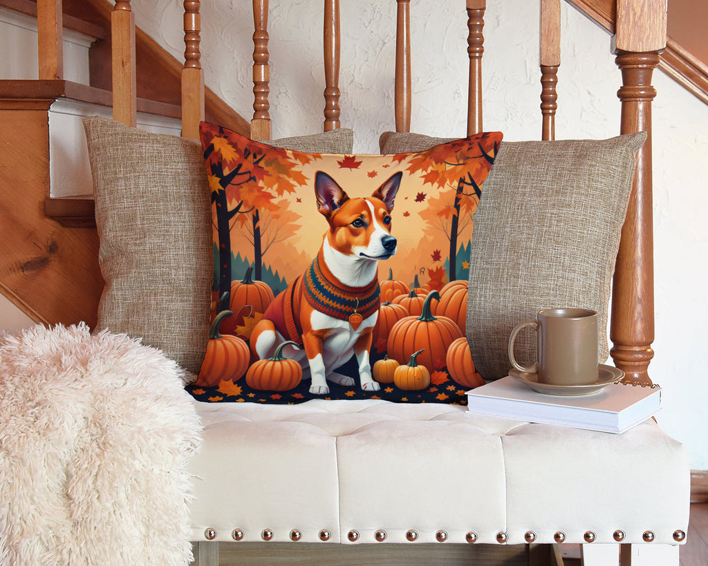 Red Basenji Fall Decorative Throw Pillow 14x14 Indoor Outdoor Accent Cushion, Fabric Cover with Insert for Sofa, Bed, Porch & Living Room