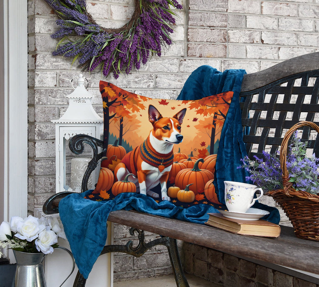 Red Basenji Fall Decorative Throw Pillow 18x18 Indoor Outdoor Accent Cushion, Fabric Cover with Insert for Sofa, Bed, Porch & Living Room