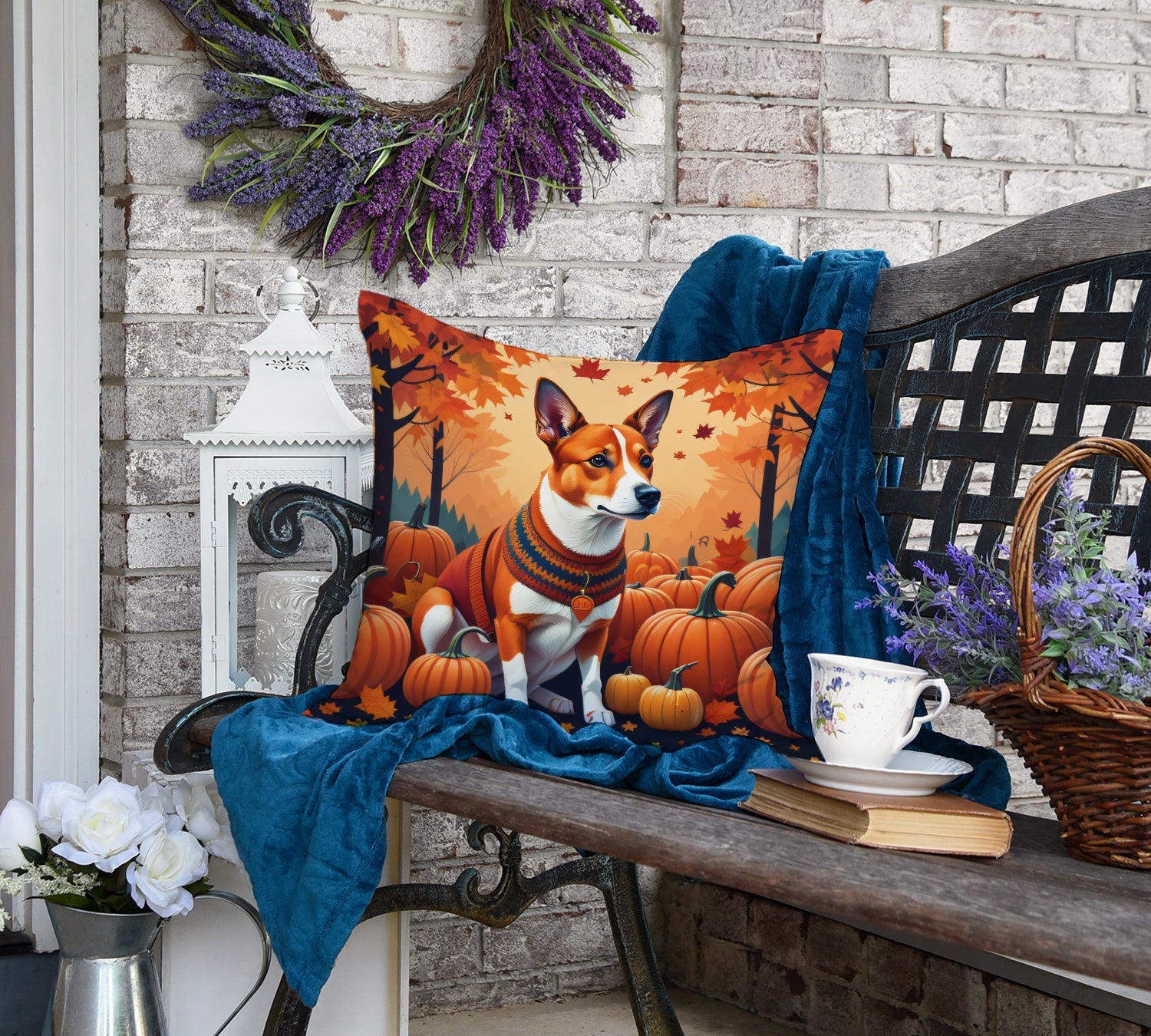 Red Basenji Fall Decorative Throw Pillow 18x18 Indoor Outdoor Accent Cushion, Fabric Cover with Insert for Sofa, Bed, Porch & Living Room