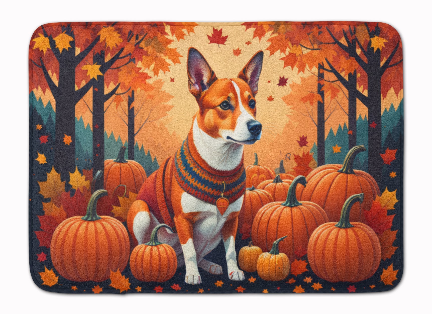 Red Basenji Fall Memory Foam Kitchen Mat Machine Washable Anti-Fatigue Cushion Comfort Bath or Kitchen Rug