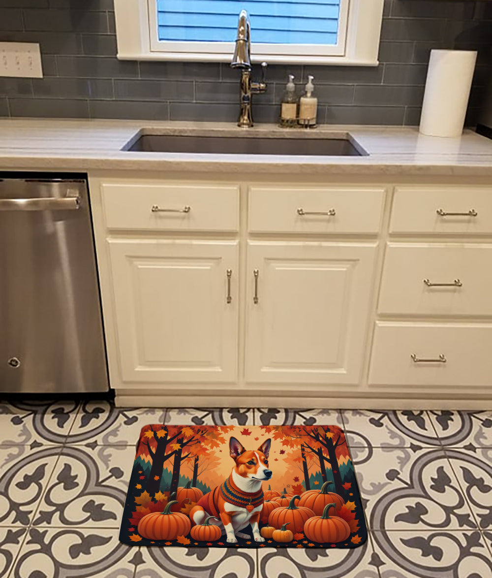 Red Basenji Fall Memory Foam Kitchen Mat Machine Washable Anti-Fatigue Cushion Comfort Bath or Kitchen Rug