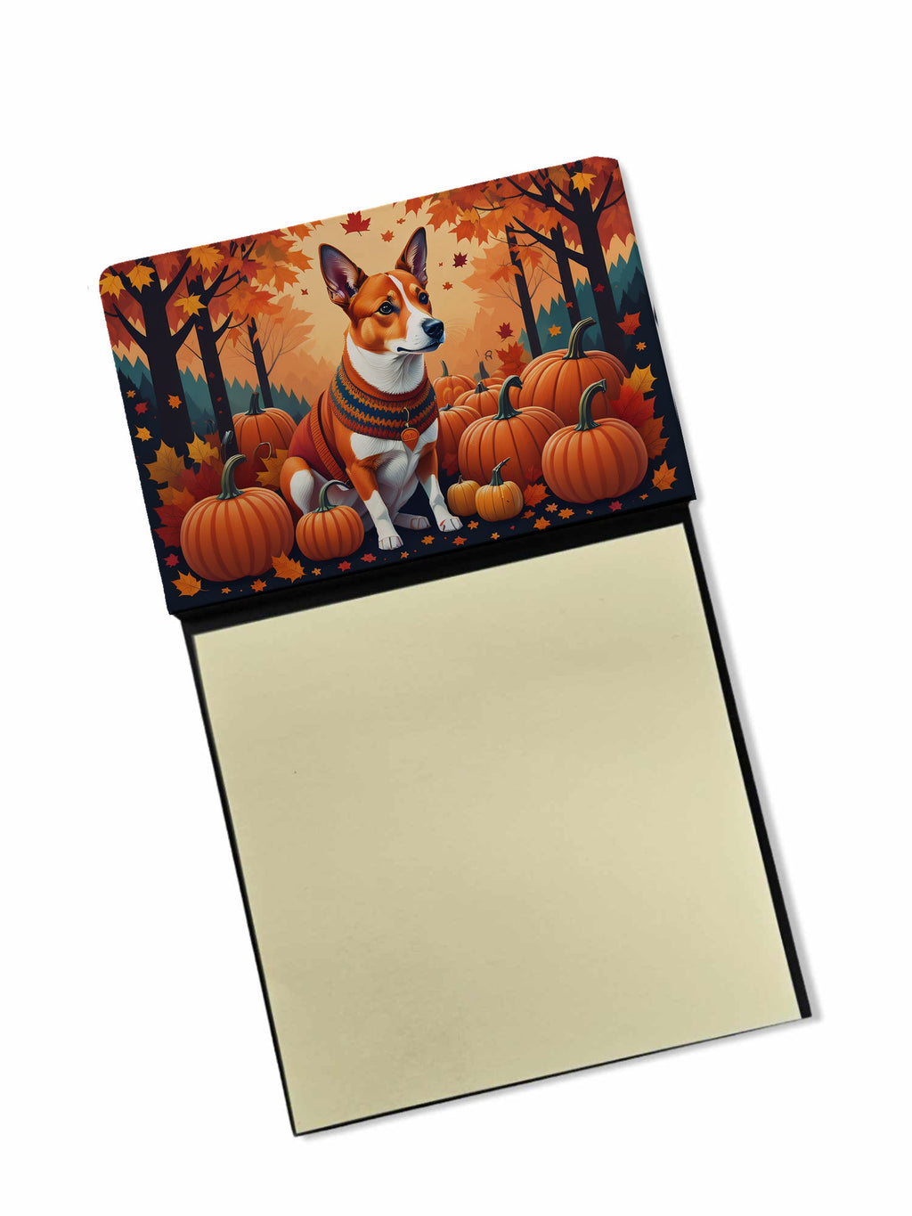 Red Basenji Fall Watercolor Sticky Note Holder Refillable Dispenser Desk Accessory 3x3 Pad Gift