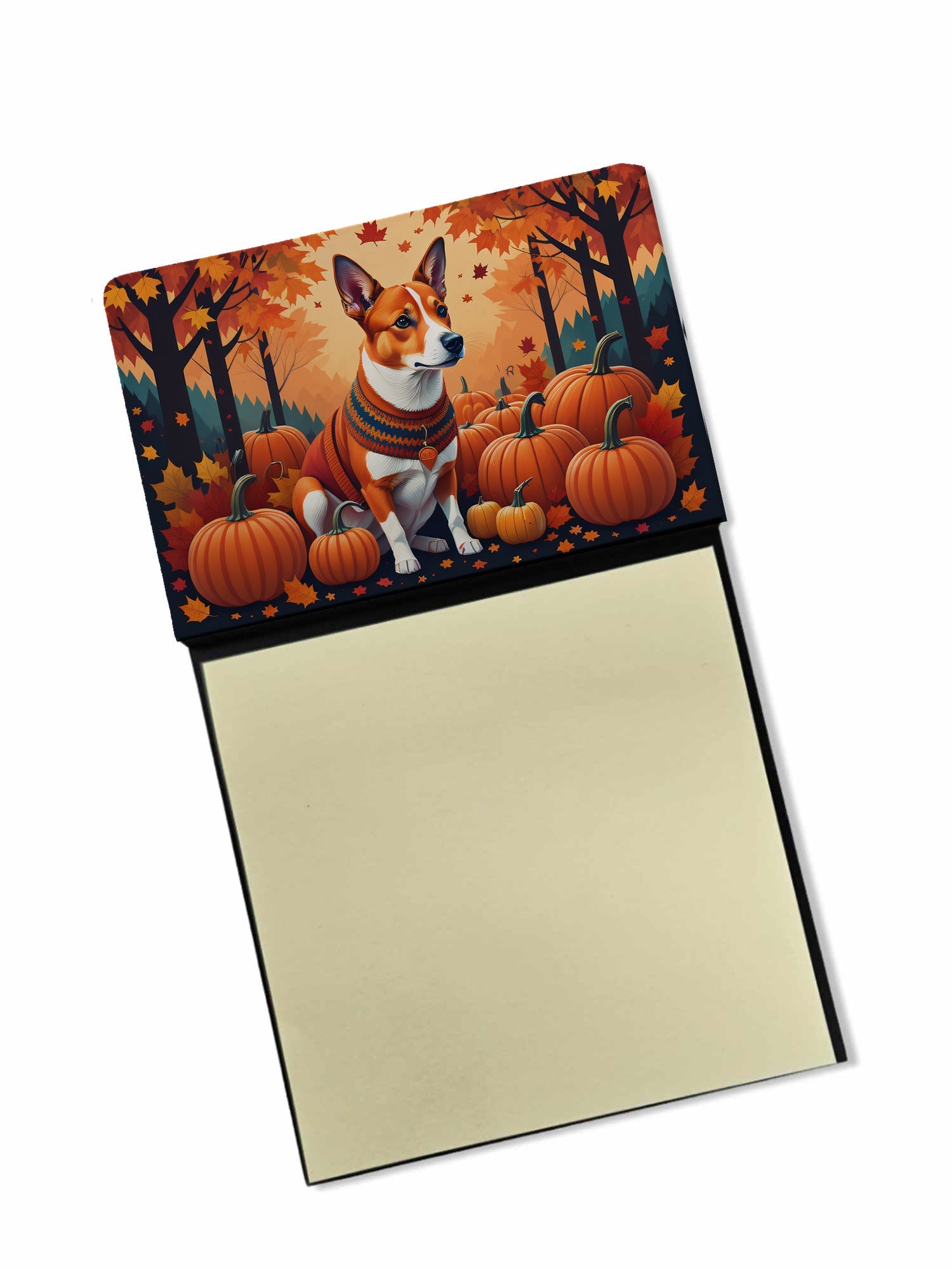 Red Basenji Fall Watercolor Sticky Note Holder Refillable Dispenser Desk Accessory 3x3 Pad Gift