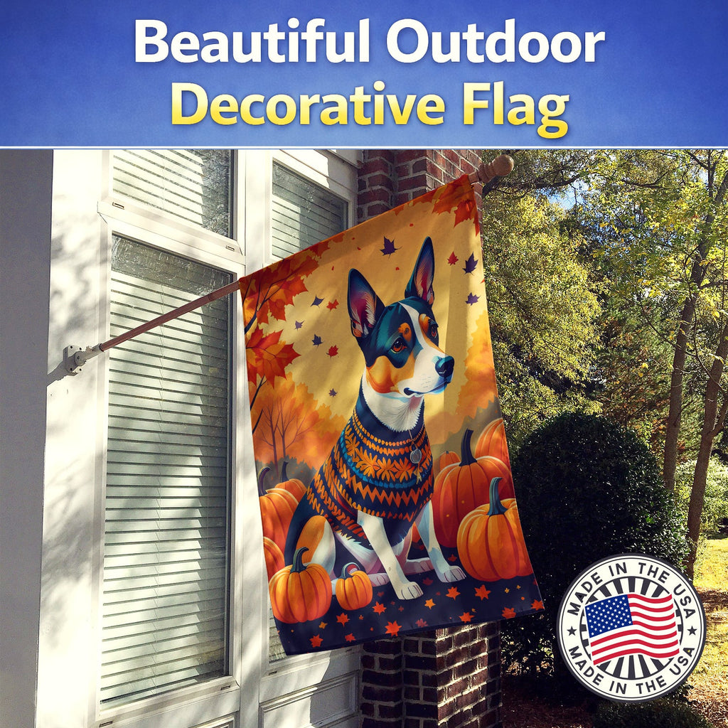 Basenji Fall House Flag 28x40 Porch Sleeve Pole Decorative Outside Yard Banner Artwork Wall Hanging, Polyester