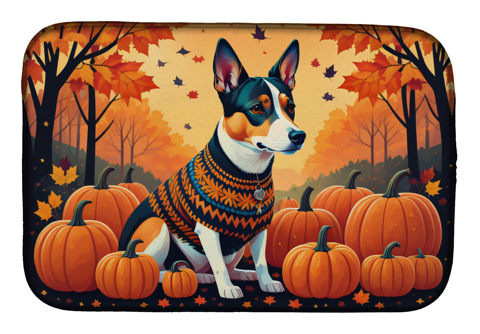 Basenji Fall Dish Drying Mat Absorbent Dish Drying Mat Pad for Kitchen Counter Dish Drainer Mat for Countertop, 14 x 21", Multicolor