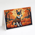 Basenji Fall Greeting Cards Pack of 8 Blank Cards with Envelopes Whimsical A7 Size 5x7