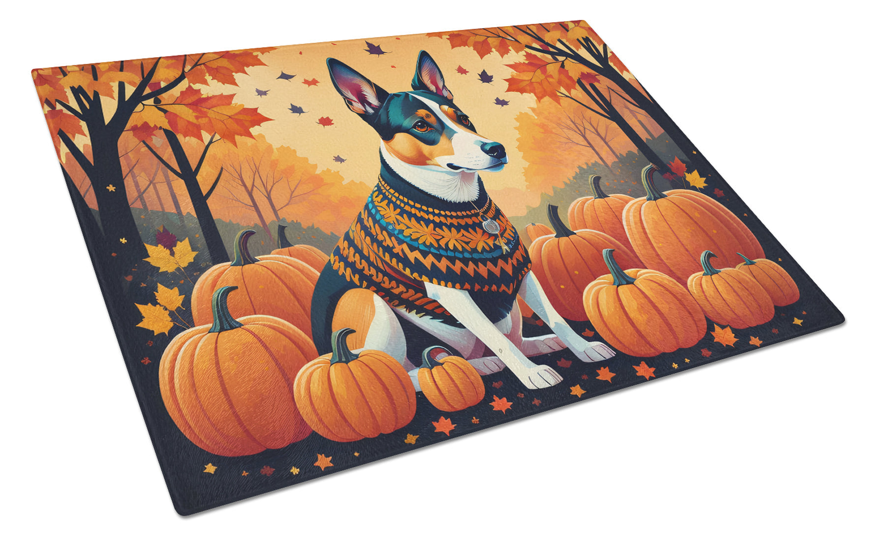 Basenji Fall Cutting Board Tempered Glass Kitchen Cutting Surface, Heat Resistant Chopping, Non-Slip Feet, Food Prep & Serving