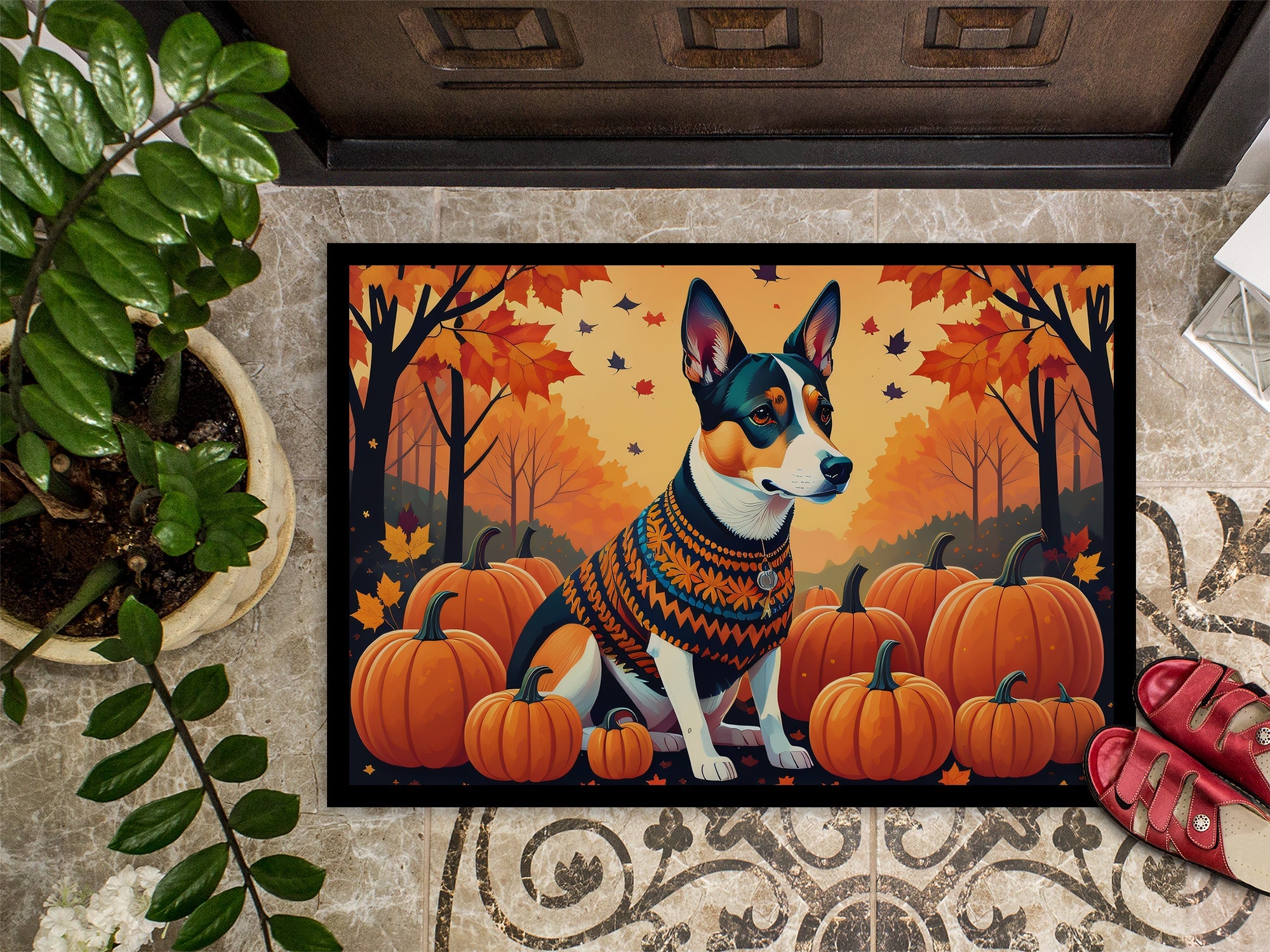 Basenji Fall Doormat Indoor Outdoor 18H X 27W Front Door Mat Rugs for Entryway, Non Slip Washable