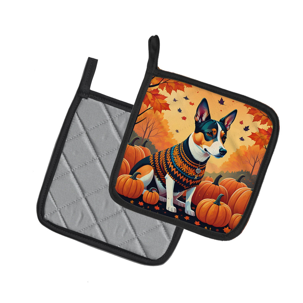 Basenji Fall Pot Holder Set of 2 Heat Resistant Quilted Hot Pads 7.5 x 7.5 Inch, Insulated Kitchen Trivets for Cooking & Baking