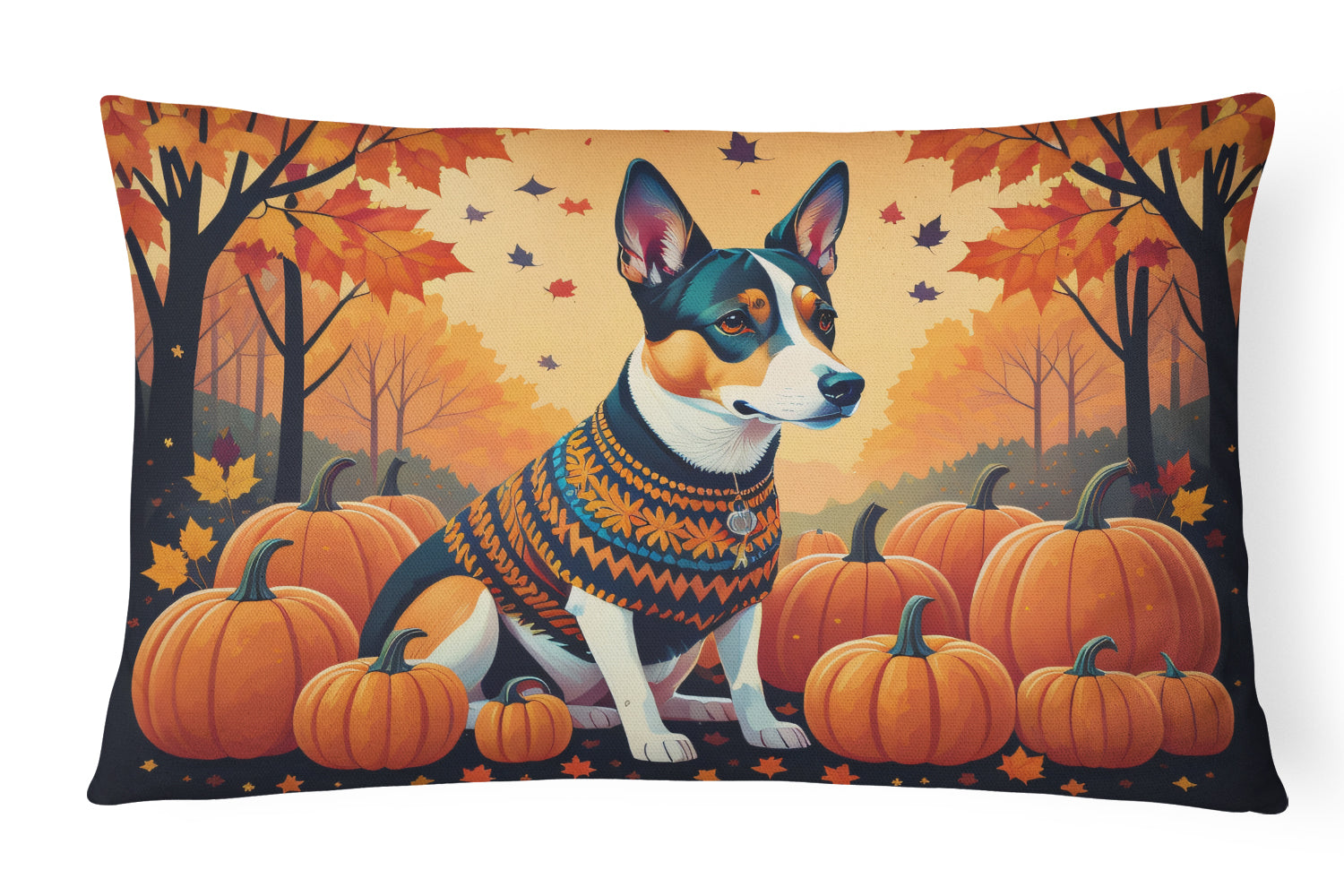 Basenji Fall Decorative Throw Pillow 12x16 Indoor Outdoor Accent Cushion, Fabric Cover with Insert for Sofa, Bed, Porch & Living Room