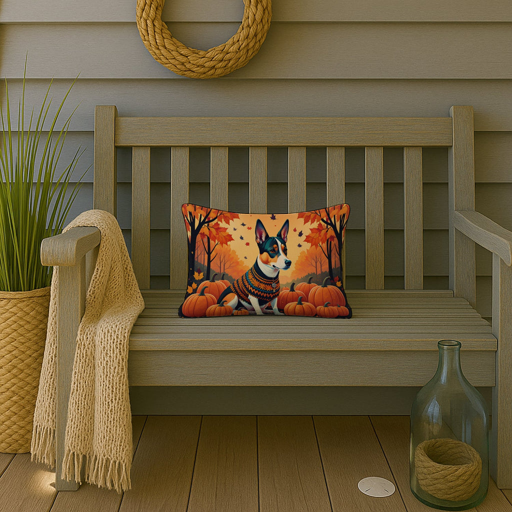 Basenji Fall Decorative Throw Pillow 12x16 Indoor Outdoor Accent Cushion, Fabric Cover with Insert for Sofa, Bed, Porch & Living Room