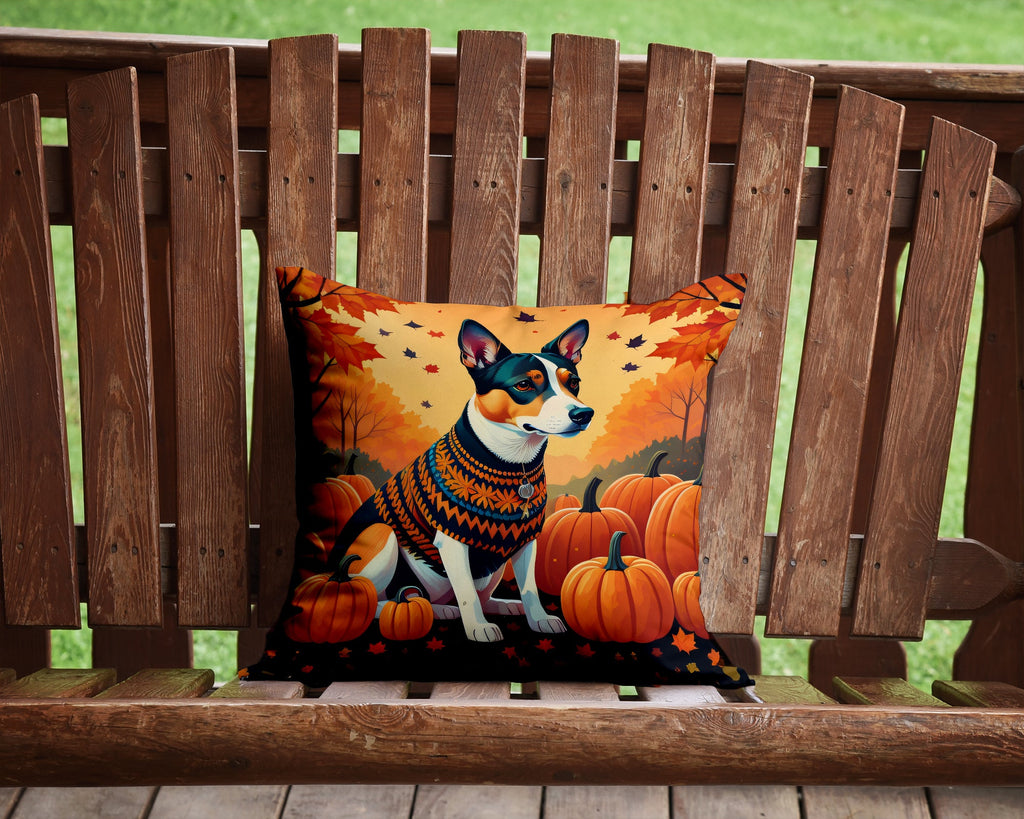 Basenji Fall Decorative Throw Pillow 14x14 Indoor Outdoor Accent Cushion, Fabric Cover with Insert for Sofa, Bed, Porch & Living Room