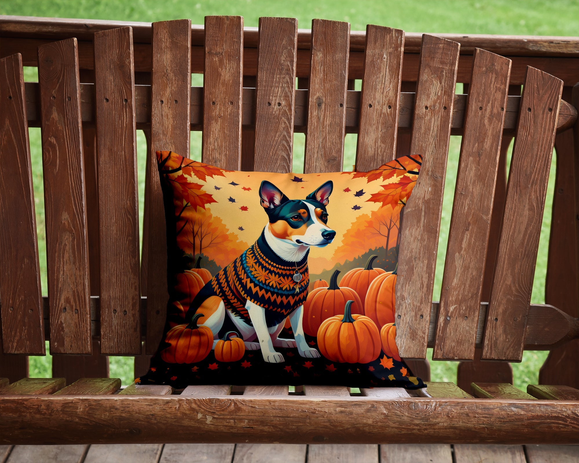 Basenji Fall Decorative Throw Pillow 14x14 Indoor Outdoor Accent Cushion, Fabric Cover with Insert for Sofa, Bed, Porch & Living Room