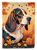 Basset Hound Fall House Flag 28x40 Porch Sleeve Pole Decorative Outside Yard Banner Artwork Wall Hanging, Polyester