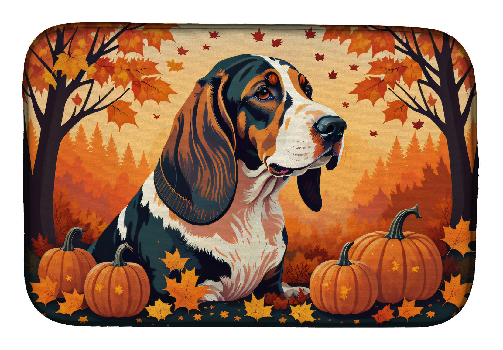 Basset Hound Fall Dish Drying Mat Absorbent Dish Drying Mat Pad for Kitchen Counter Dish Drainer Mat for Countertop, 14 x 21", Multicolor