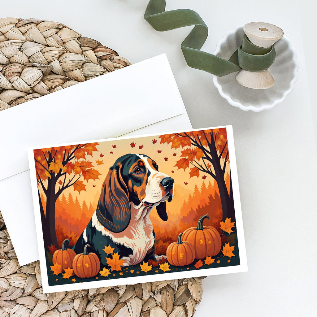 Basset Hound Fall Greeting Cards Pack of 8 Blank Cards with Envelopes Whimsical A7 Size 5x7