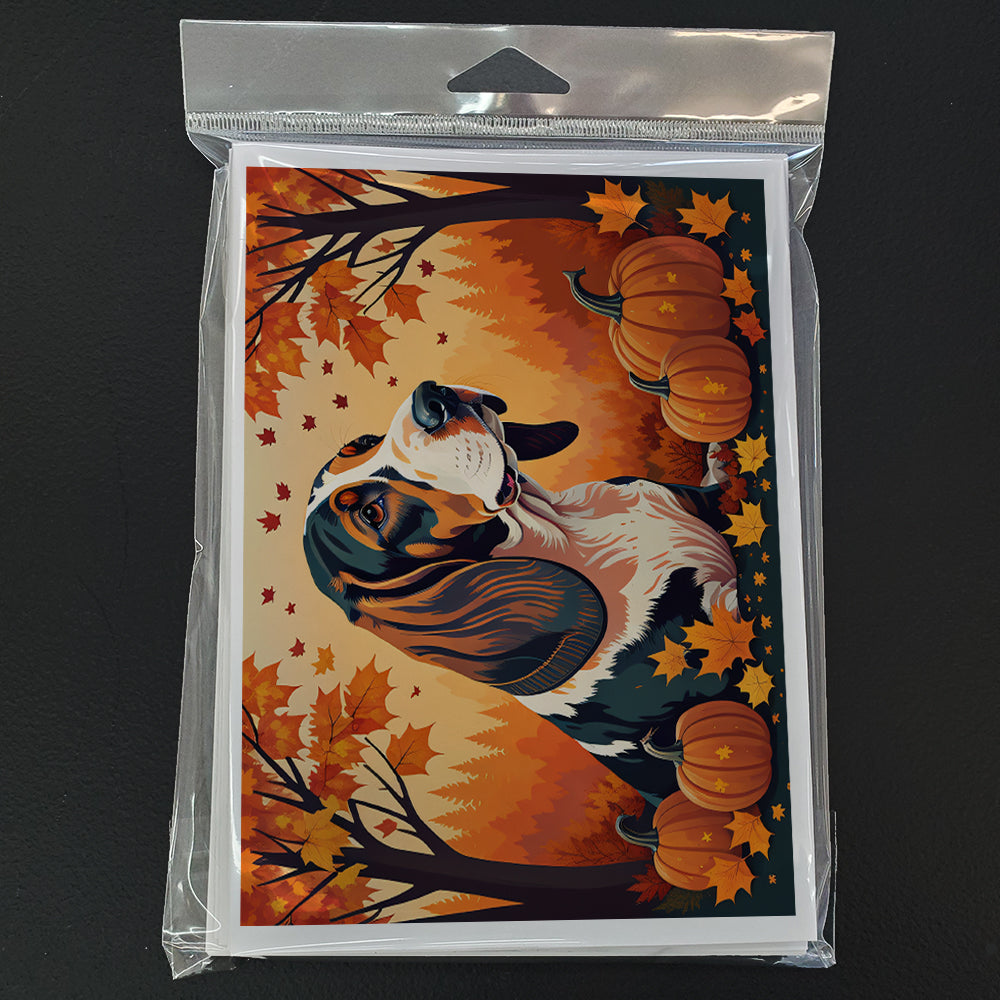 Basset Hound Fall Greeting Cards Pack of 8 Blank Cards with Envelopes Whimsical A7 Size 5x7
