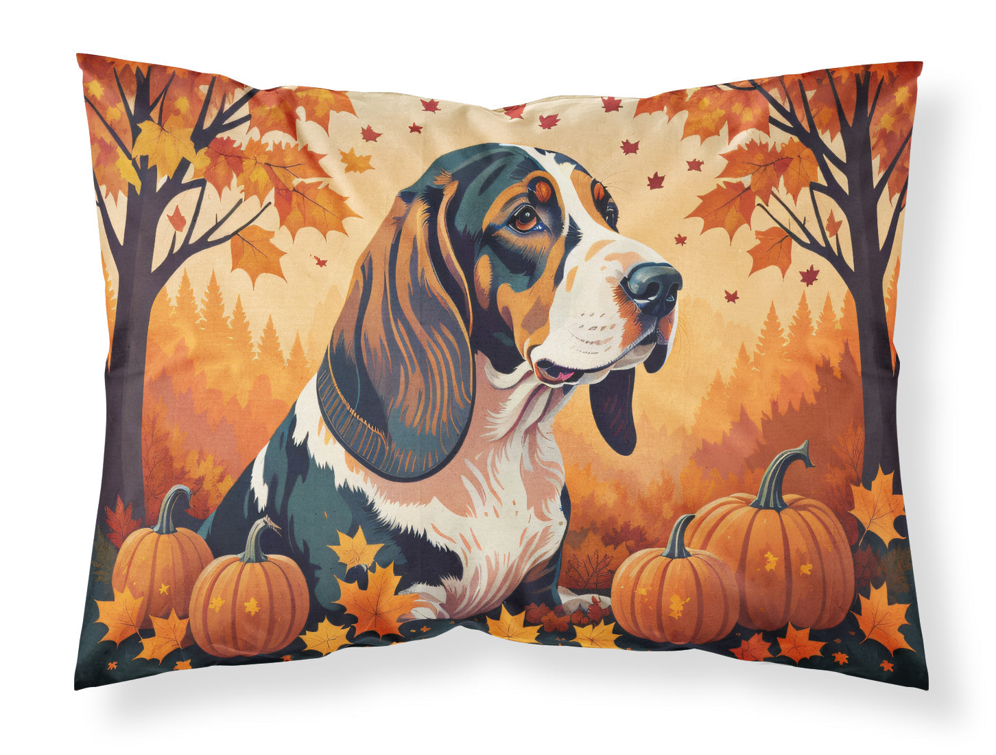 Basset Hound Fall Standard Pillowcase Lightweight Super Soft Easy Care Decorative Artwork Pillowcase, Standard