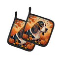 Basset Hound Fall Pot Holder Set of 2 Heat Resistant Quilted Hot Pads 7.5 x 7.5 Inch, Insulated Kitchen Trivets for Cooking & Baking