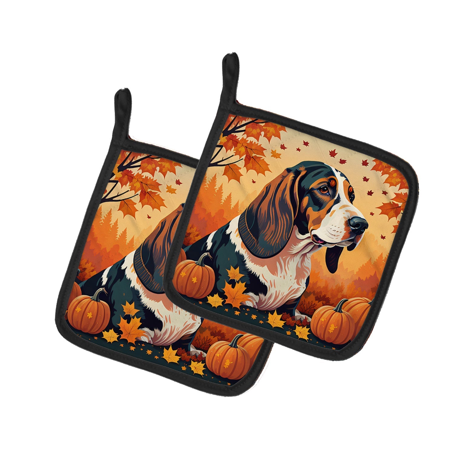 Basset Hound Fall Pot Holder Set of 2 Heat Resistant Quilted Hot Pads 7.5 x 7.5 Inch, Insulated Kitchen Trivets for Cooking & Baking