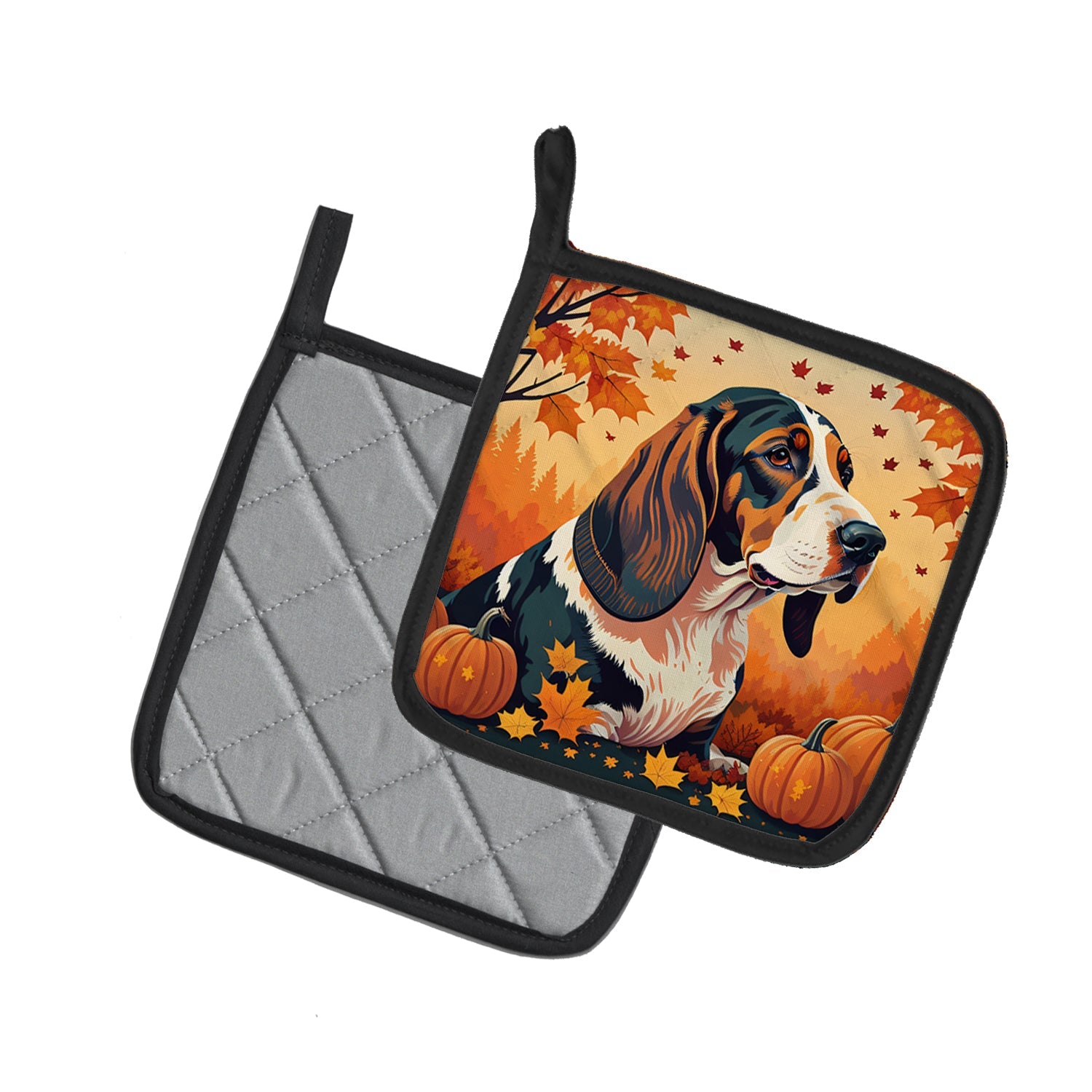 Basset Hound Fall Pot Holder Set of 2 Heat Resistant Quilted Hot Pads 7.5 x 7.5 Inch, Insulated Kitchen Trivets for Cooking & Baking