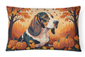 Basset Hound Fall Decorative Throw Pillow 12x16 Indoor Outdoor Accent Cushion, Fabric Cover with Insert for Sofa, Bed, Porch & Living Room