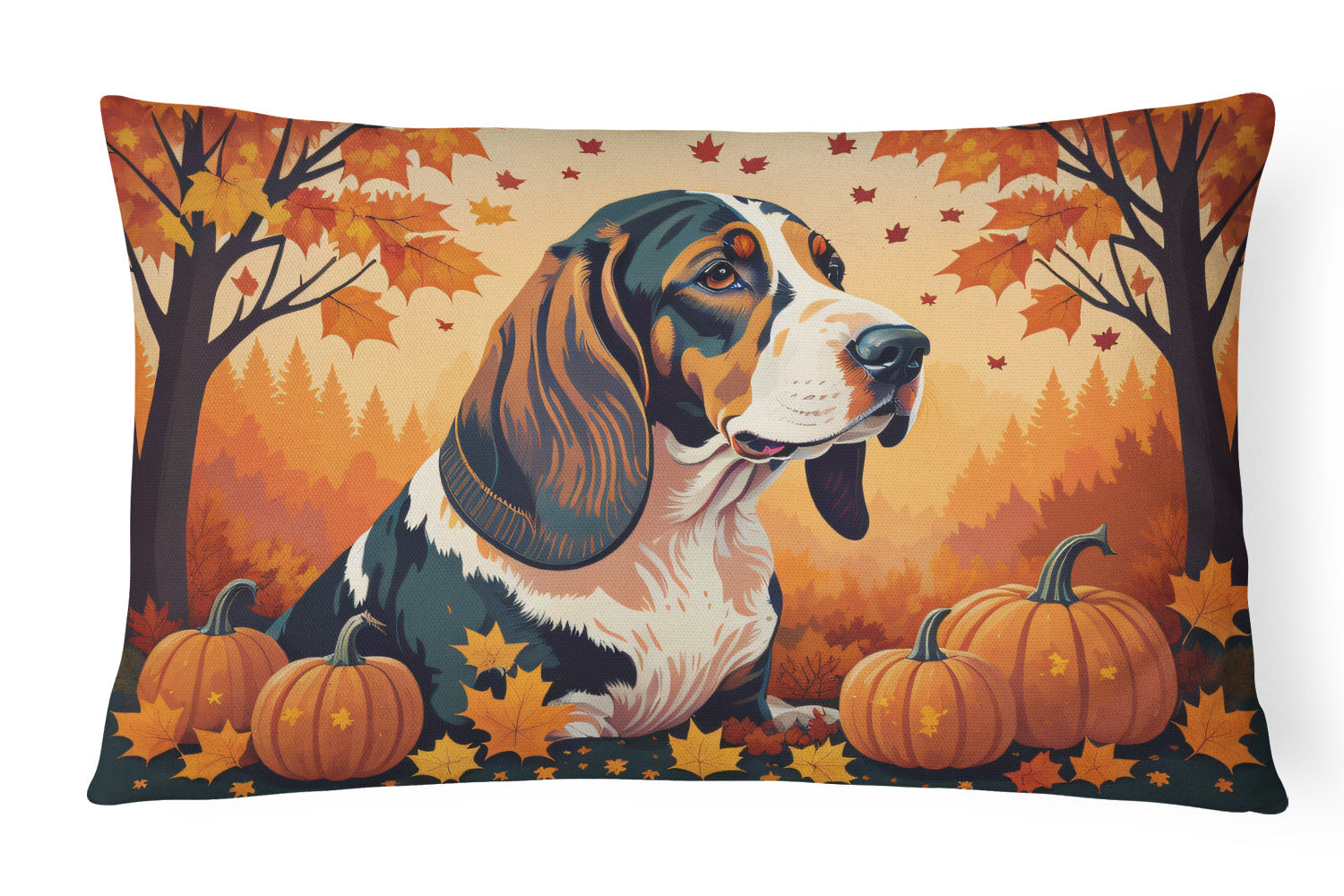 Basset Hound Fall Decorative Throw Pillow 12x16 Indoor Outdoor Accent Cushion, Fabric Cover with Insert for Sofa, Bed, Porch & Living Room
