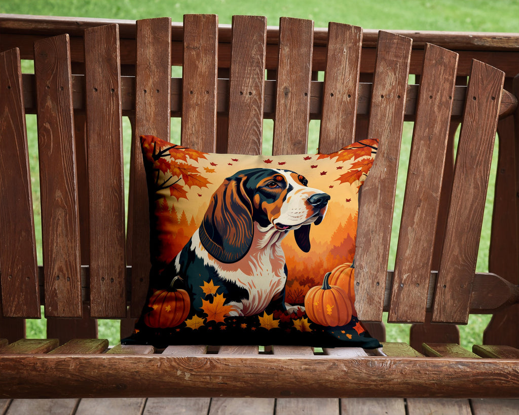 Basset Hound Fall Decorative Throw Pillow 14x14 Indoor Outdoor Accent Cushion, Fabric Cover with Insert for Sofa, Bed, Porch & Living Room