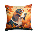Basset Hound Fall Decorative Throw Pillow 18x18 Indoor Outdoor Accent Cushion, Fabric Cover with Insert for Sofa, Bed, Porch & Living Room