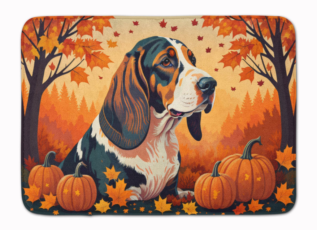 Basset Hound Fall Memory Foam Kitchen Mat Machine Washable Anti-Fatigue Cushion Comfort Bath or Kitchen Rug