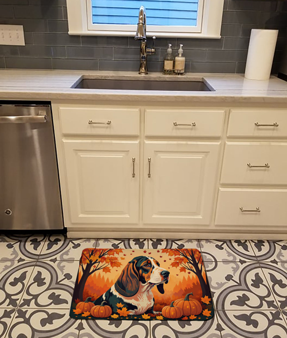 Basset Hound Fall Memory Foam Kitchen Mat Machine Washable Anti-Fatigue Cushion Comfort Bath or Kitchen Rug