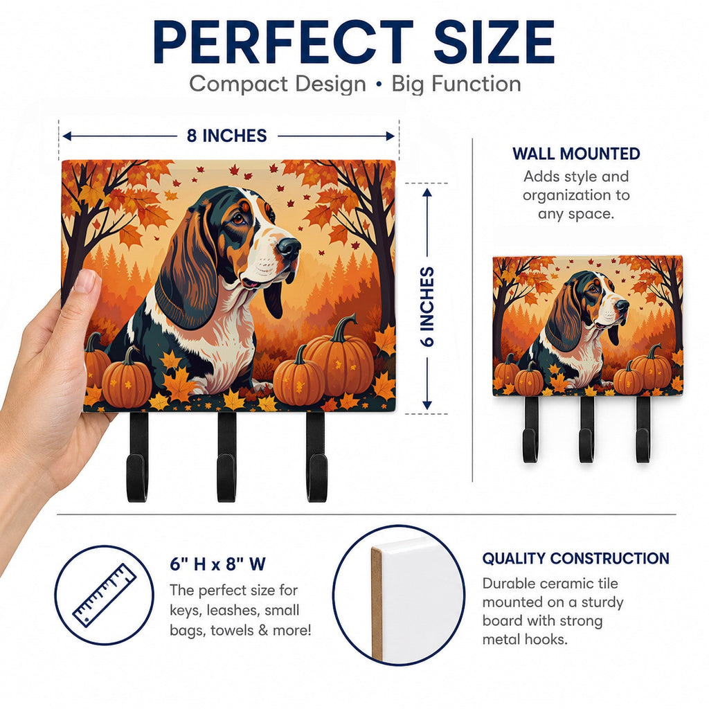 Basset Hound Fall Leash or Key Holder Wall Hooks, Coat Rack Wall Mount, for Hanging Keys, Towels, Aprons, Leashes