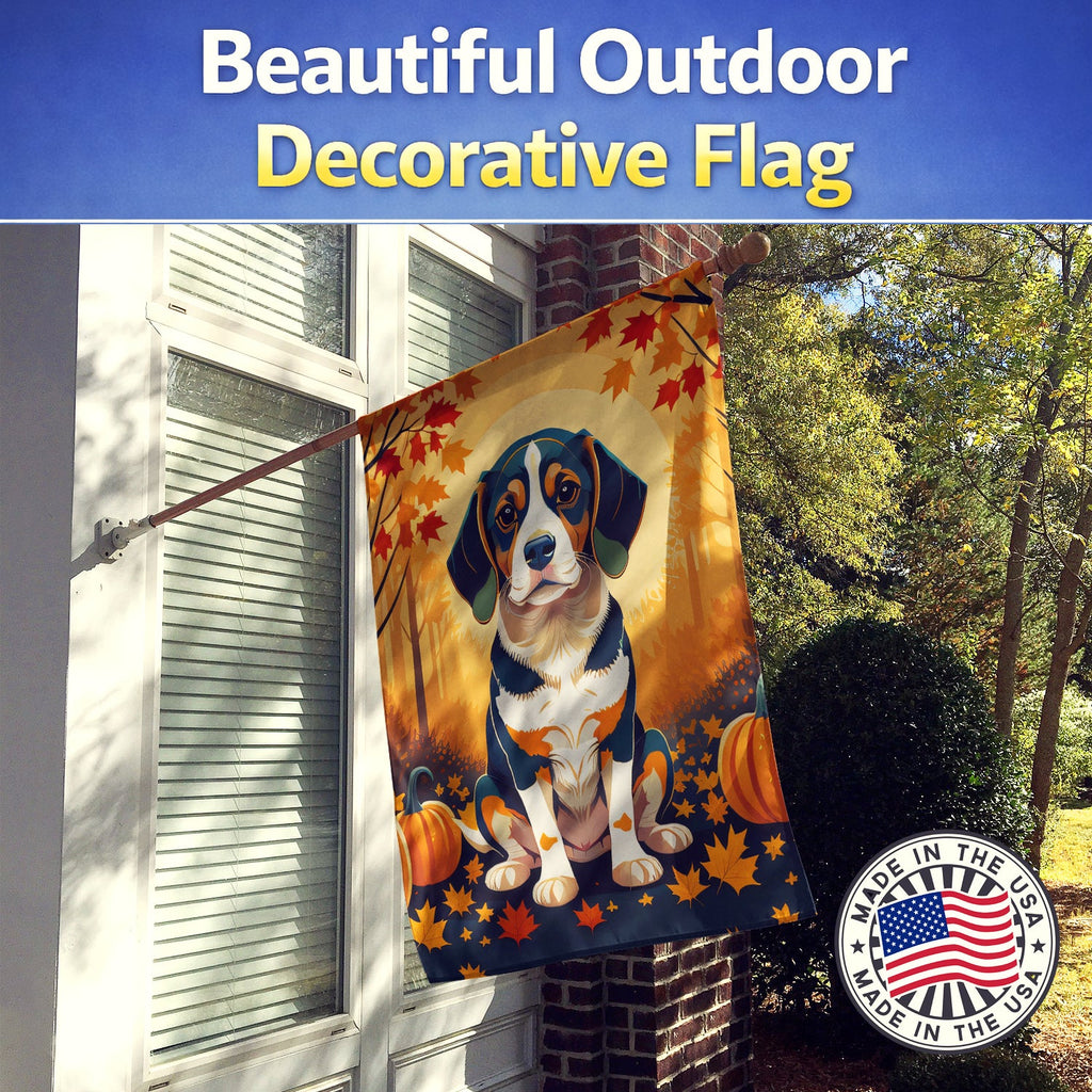 Beagle Fall House Flag 28x40 Porch Sleeve Pole Decorative Outside Yard Banner Artwork Wall Hanging, Polyester
