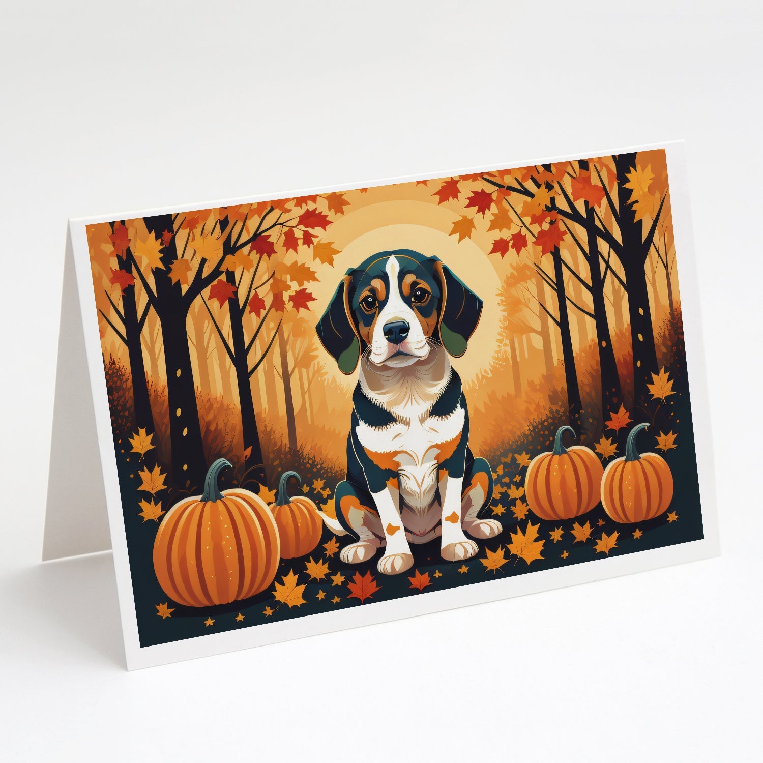 Beagle Fall Greeting Cards Pack of 8 Blank Cards with Envelopes Whimsical A7 Size 5x7