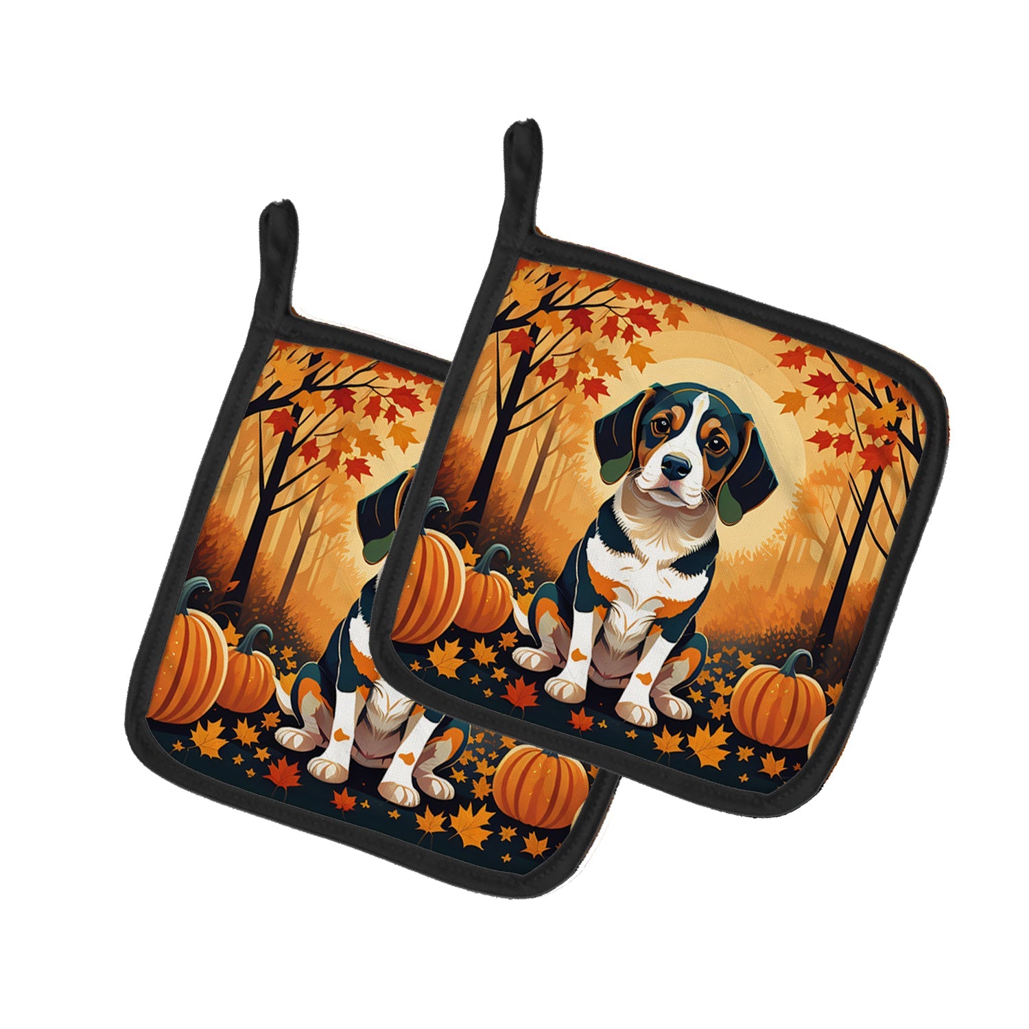Beagle Fall Pot Holder Set of 2 Heat Resistant Quilted Hot Pads 7.5 x 7.5 Inch, Insulated Kitchen Trivets for Cooking & Baking