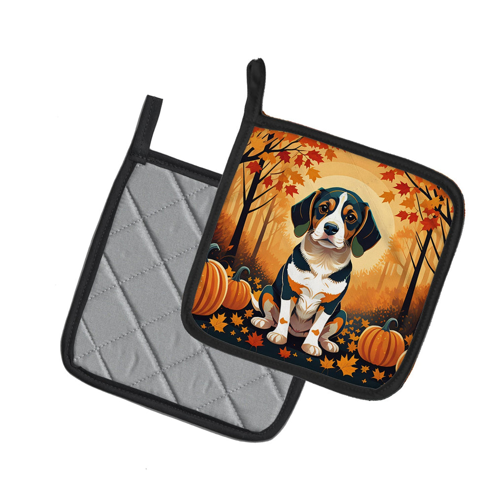 Beagle Fall Pot Holder Set of 2 Heat Resistant Quilted Hot Pads 7.5 x 7.5 Inch, Insulated Kitchen Trivets for Cooking & Baking