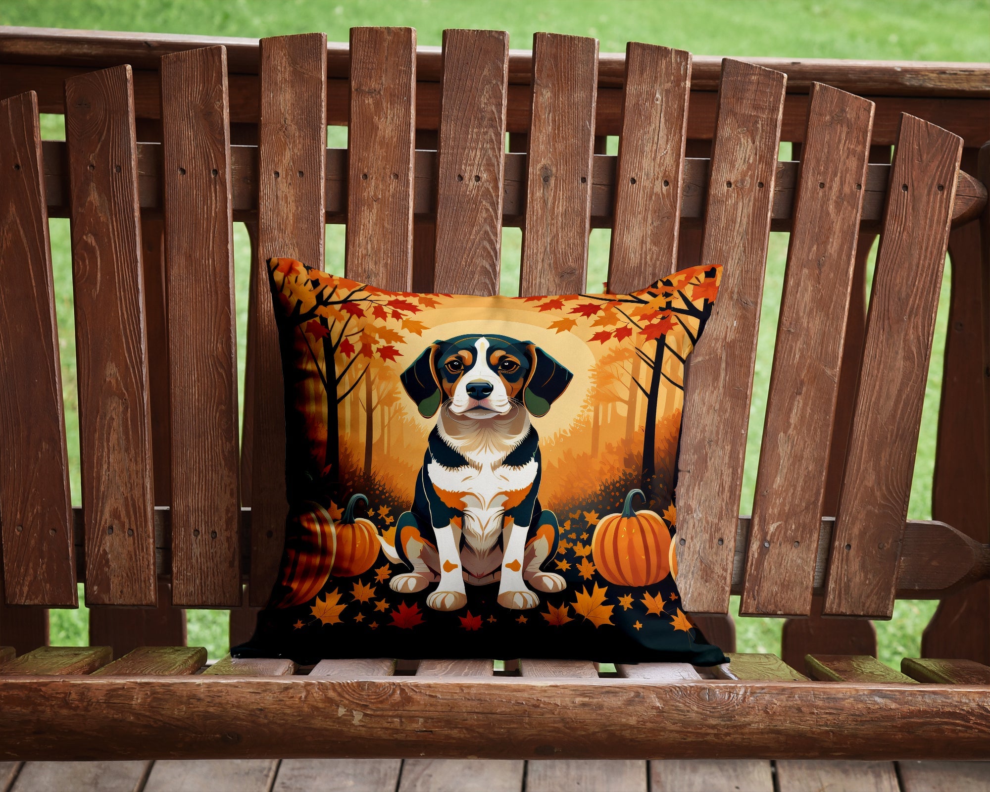 Beagle Fall Decorative Throw Pillow 14x14 Indoor Outdoor Accent Cushion, Fabric Cover with Insert for Sofa, Bed, Porch & Living Room