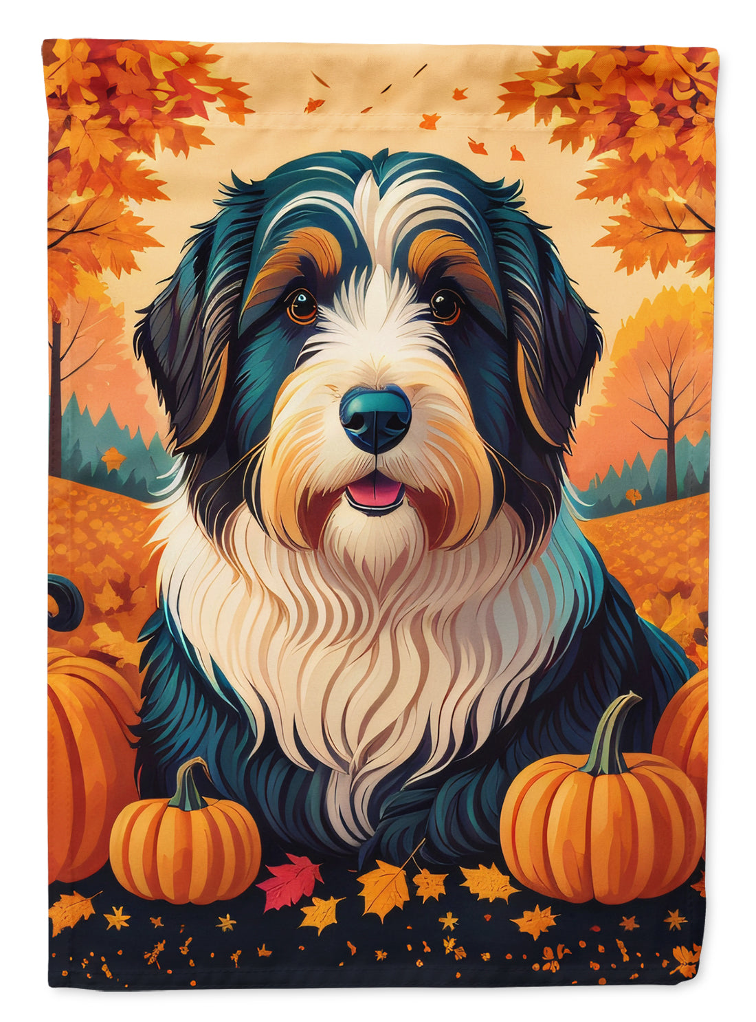 Bearded Collie Fall House Flag 28x40 Porch Sleeve Pole Decorative Outside Yard Banner Artwork Wall Hanging, Polyester