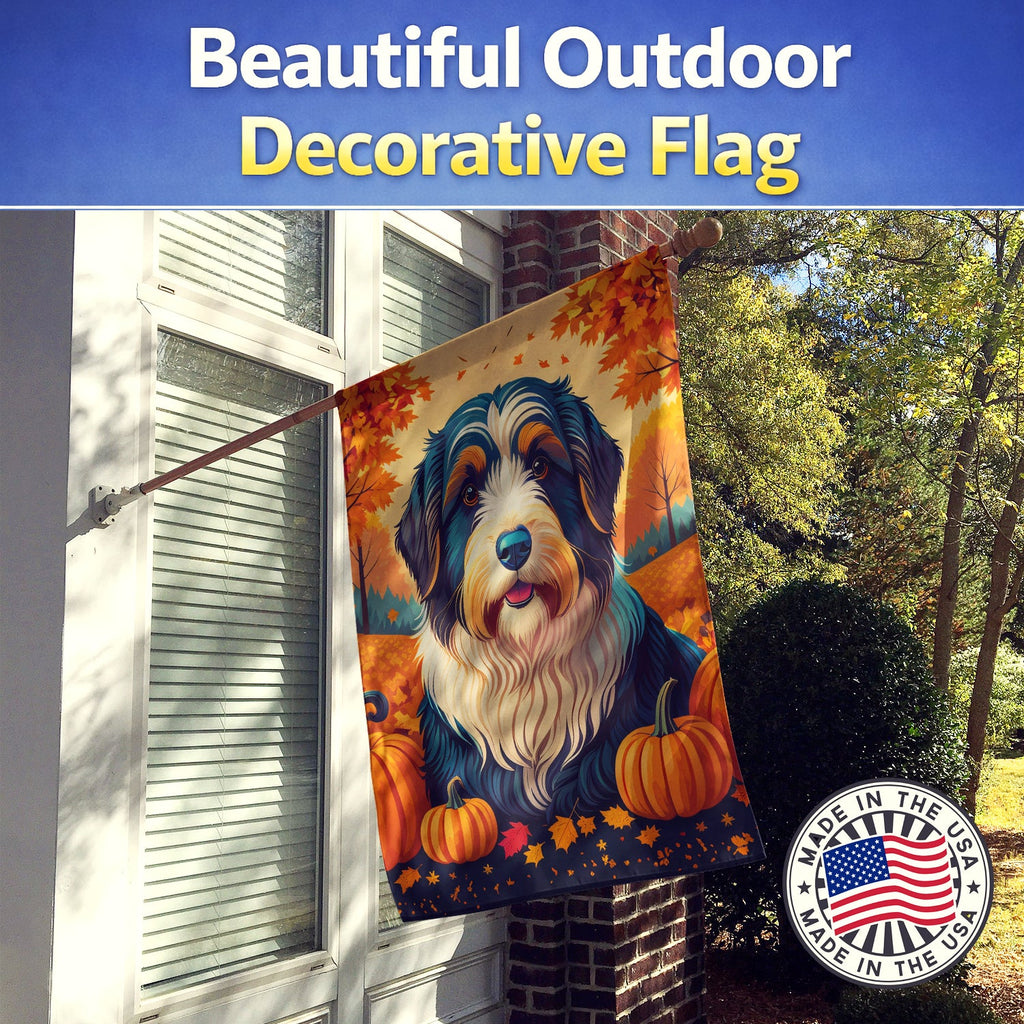 Bearded Collie Fall House Flag 28x40 Porch Sleeve Pole Decorative Outside Yard Banner Artwork Wall Hanging, Polyester